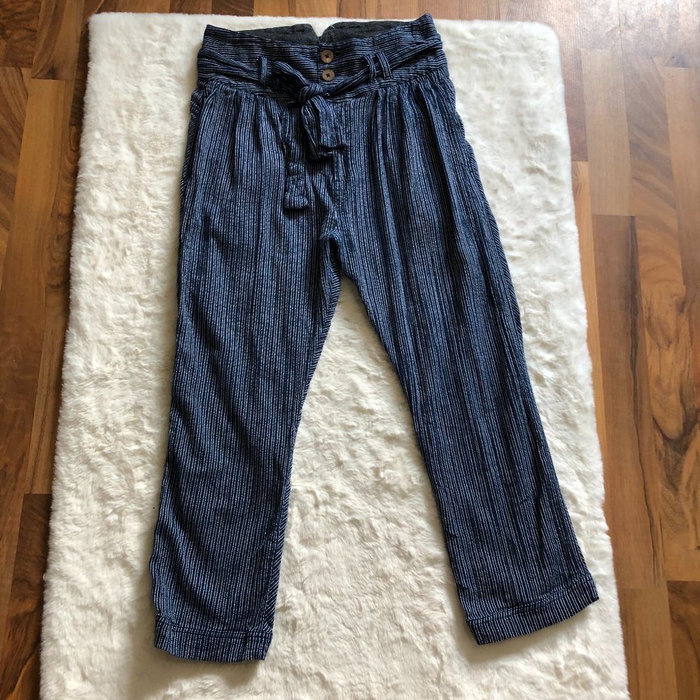 Free People Stripe High Waist Paper Bag belted Pants Size 4 - Picture 2 of 11